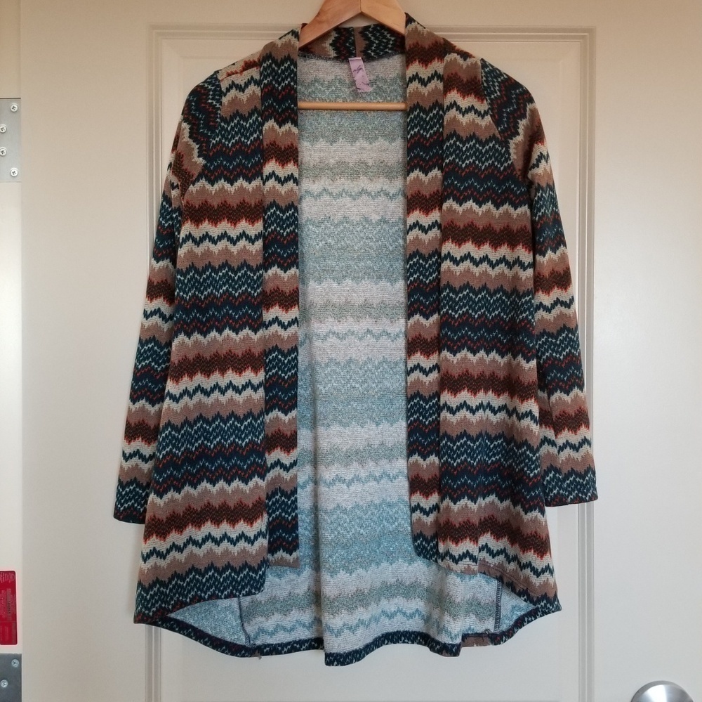 Anthropologie Alya Aztec Western Striped Zig Zag Open Front Cardigan Size Small